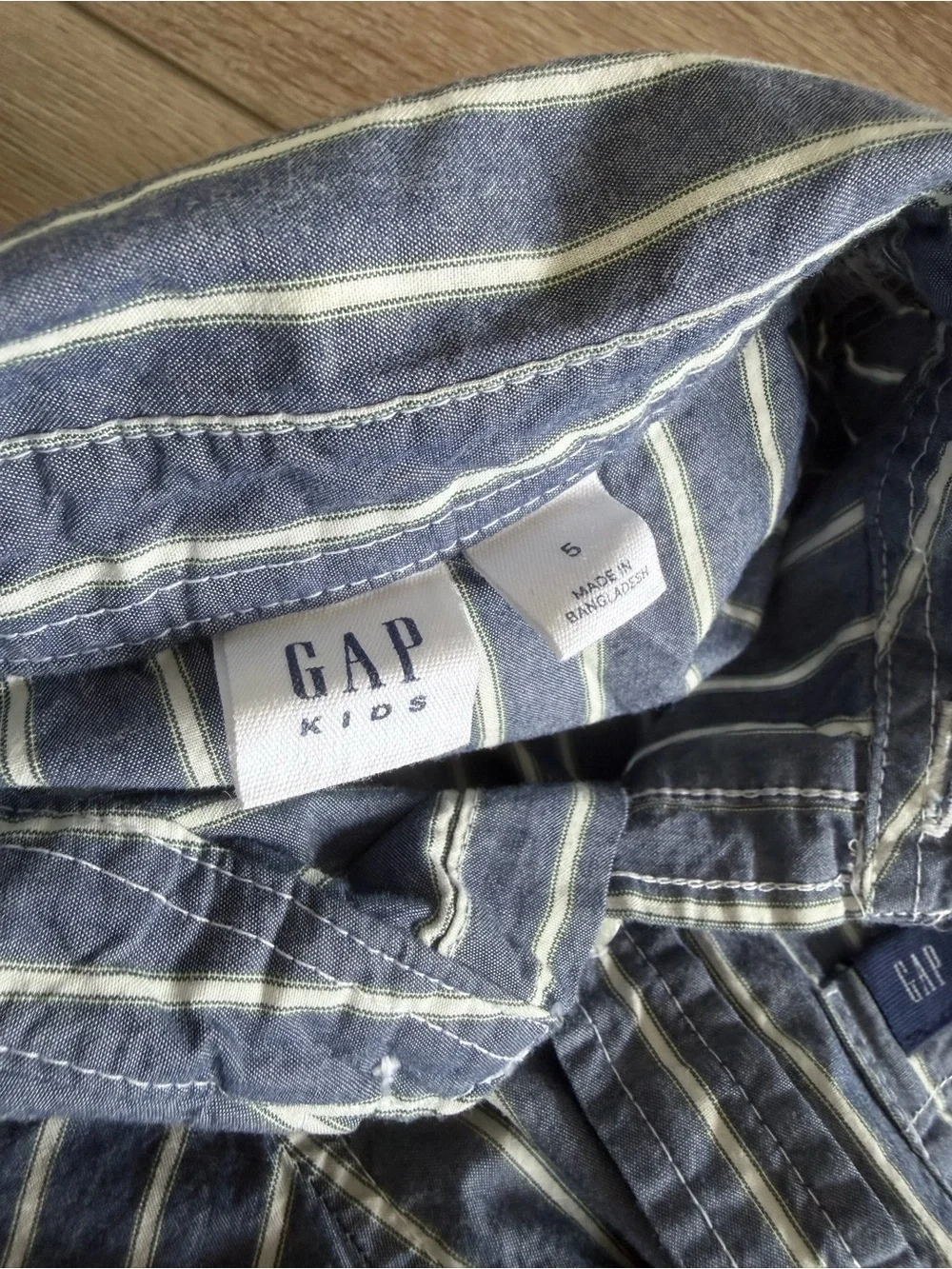 GAP Boys Navy and White Vertical Stripe Short-Sleeve Button-Down Shirt